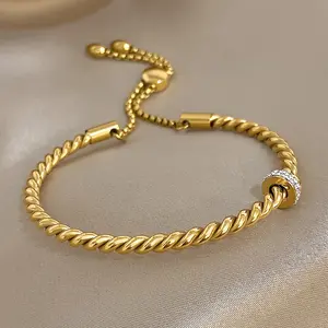 EJ  Creative Stainless Steel Open Twist Bangles Bracelets