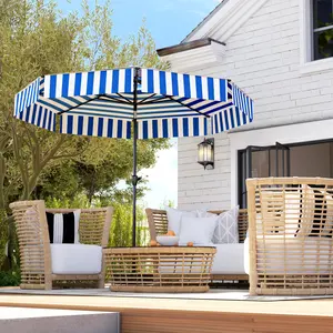 8.6FT Patio Umbrella – UPF 30+ Outdoor Market Umbrella, 2-Tier Vented Patio Table Umbrella with Crank, 8 Ribs, Tiltable, 180GSM Polyester with PU Coating, for Garden, Deck, Poolside, Navy Blue