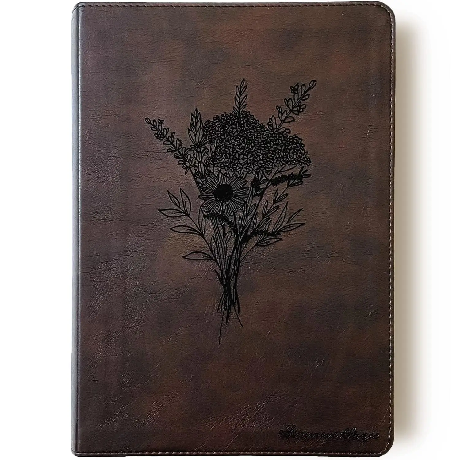 Personalized ESV Journaling Bible - Brown - Flower Bouquet - Hand Lettered and Engraved