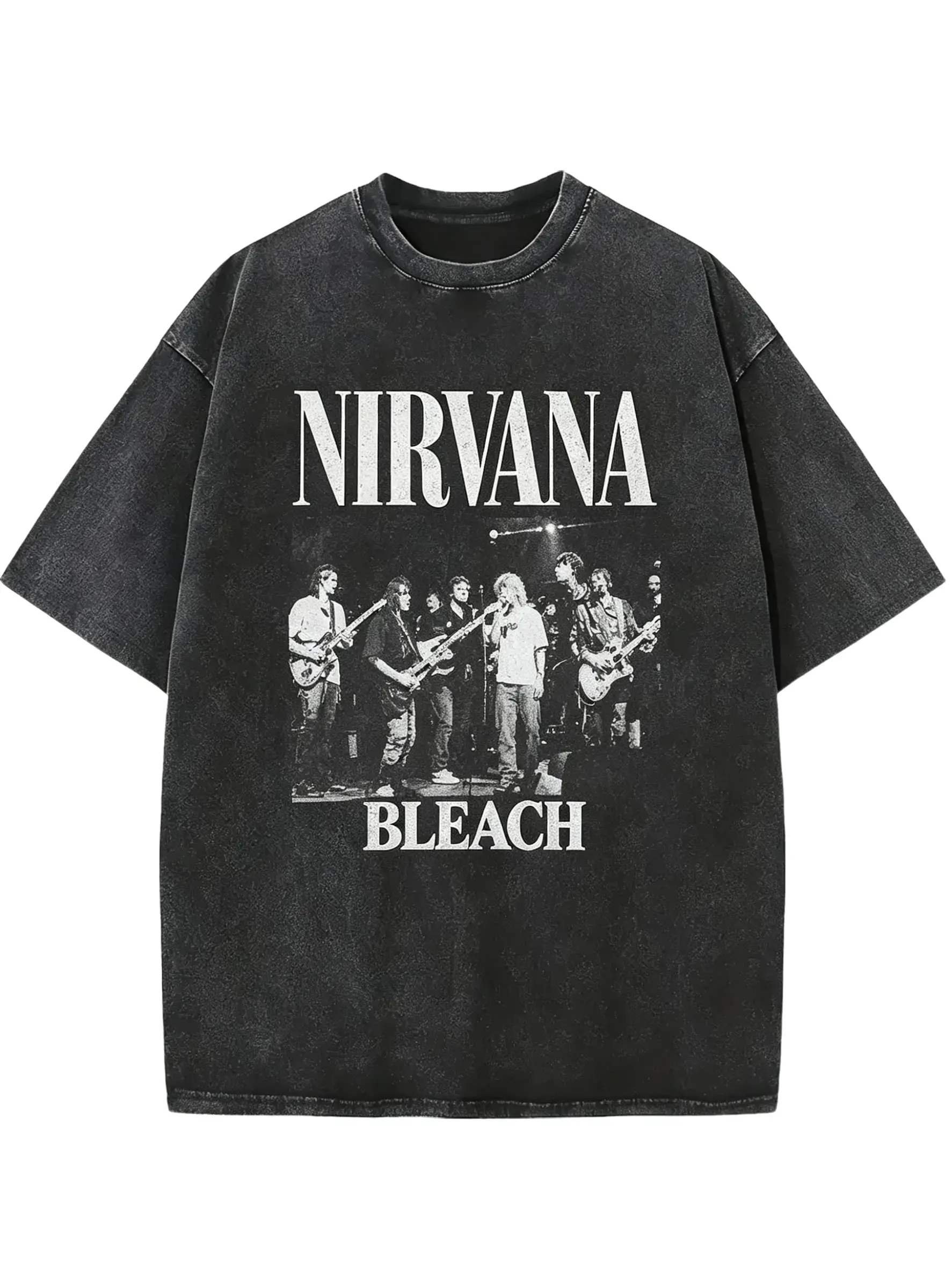 Retro Nirvana Bleach Washed Live Band Photo Pattern T-shirt, Nirvana Tee, Vintage Band Tee, 90s Rock Music Shirt, Grunge Shirt, Distressed Oversized Unisex Tee, Alternative Gift for Music Fans