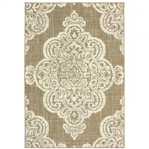 HomeRoots 507725 5 x 8 ft. Tan Oriental Stain Resistant Indoor & Outdoor Rectangle Area Rug