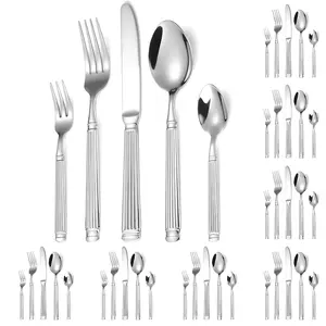 40pcs Stainless Steel Silverware Set, Cutlery Knife Fork Tableware Set ,Hotel, Restaurant, Family Dinner, Wedding Ceremony, Outdoor Celebration, Hotel Tableware, Restaurant Utensils, Polished Silverware, Classic Cutlery, Rustresistant