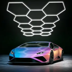 Hexagon Garage Lights, LED Honeycomb Garage Lights, 456W, 54720LM, 6500K Super Bright, 14 Grid Systems Car Detailing Lights for Garage Warehouse Workshop Basement Gym