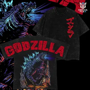Godzilla Blue Neutron V2 Kaiju Robot Mecha Retro Monsterverse Unisex Vintage Washed Double Printed Heavyweight Cotton Oversized Wash Tee, Hoodie Washed Workout Clothes, Gym Workouts, Clothes for Daily Wear