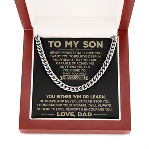 To My Son – Never Forget That I Love You – Cuban Chain Necklace from Dad, Meaningful Gift for Son, Birthday, Graduation, or Everyday Wear, Sentimental Message Included