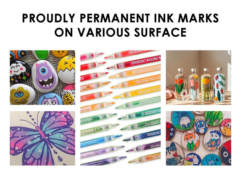 [Flash Sale] Grabie Acrylic Markers Paint Pens Set (Drawing Pad Included), for Rock Painting, Ceramic, Canvas, Plastic, Glass artmarkers acrylic paintmarkers, coloring, artist, creative, durable, glossy, easily, waterproof, gift for valentines's day