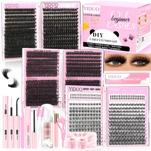 YIDUO 1434 Pcs Eyelash Cluster Kit | 60D/80D/100D/150D Fairy/Wispy/Volume & Bottom Lashes | 5-18mm D Curvature | DIY Lash Extension Kit Includes a complete set of eye makeup tools for easy DIY at home