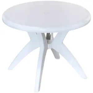 Outsunny 36.25" Dia Round Plastic Patio Table with Umbrella Hole, Outdoor Bistro Dining Table, for Bar, Garden, Backyard, Poolside, Yard, White