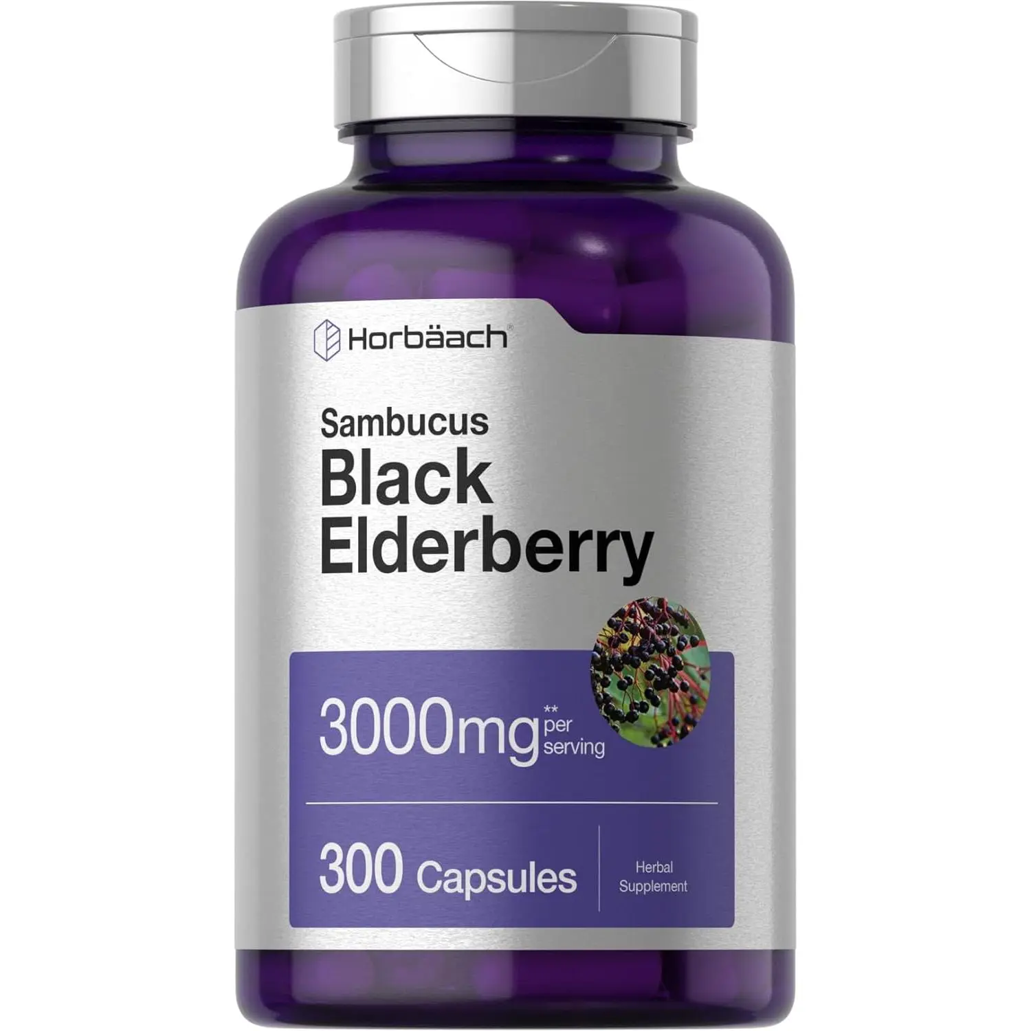 Horbaach Black Elderberry | 300 Capsules | Sambucus Supplement | Non-GMO & Gluten Free