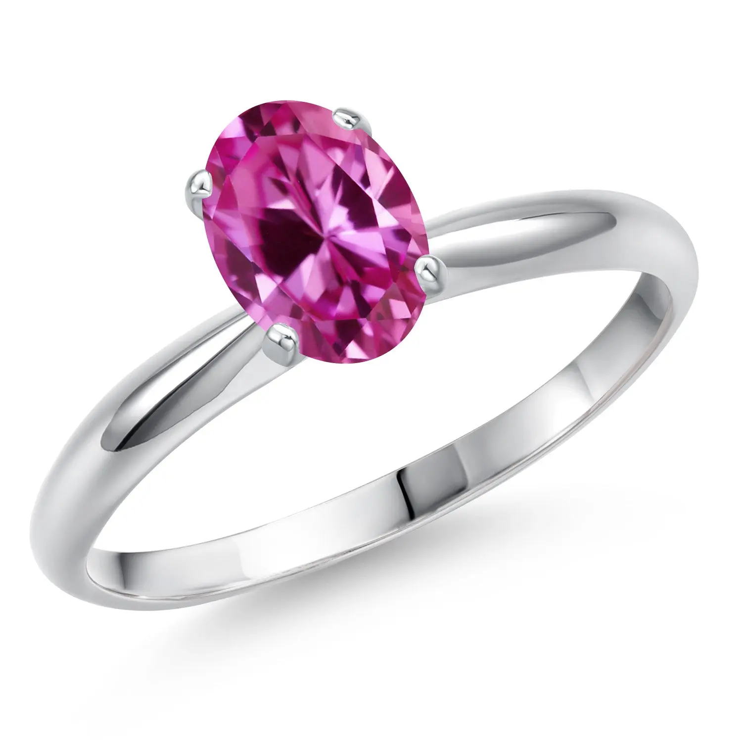 14K White Gold Pink Created Sapphire Solitaire Engagement Ring for Women | 0.90 Cttw | Oval 7X5MM | Gemstone September Birthstone | Wedding Anniversary Promise Ring