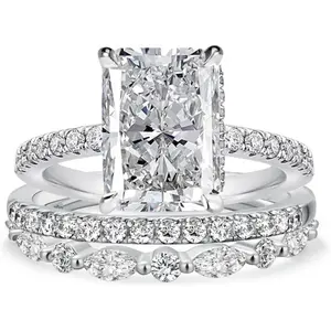 3.5CT Radiant Cut Bridal Wedding Ring Set, 3 Pieces 925 Sterling Silver AAAAA Grade Cubic Zirconia Engagement Ring Sets for Women princess cut ring halorings