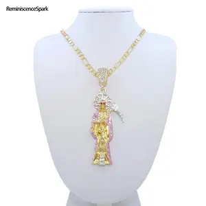 Santa Muerte & St. Jude Pendant Necklace with Figaro Chain, Spiritual Amulet Charm Jewelry, Durable Stylish Statement Piece Perfect for Daily Wear, Religious Belief & Casual Street Style Outfits tiktokshopspringglowup