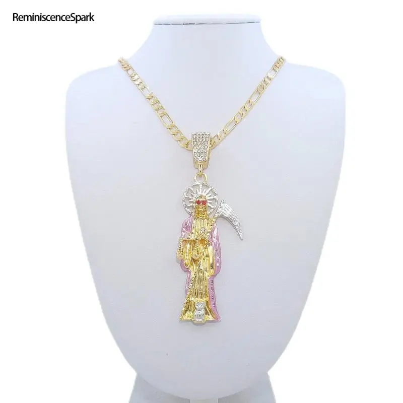 Santa Muerte & St. Jude Figaro Chain Pendant Necklace - Unisex Religious Meaningful Charm, Sacred Symbol Amulet, Durable Stylish Statement Piece for Daily Wear (Sports & Outdoor Fan Shop Premier League Addition), Sacred Symbolism