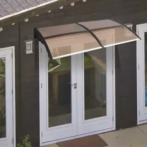 80x38 in Polycarbonate Window & Door Awning - Canopy Sunshade Awnings with Transparent Hollow Sheet, Brown Board, Black Brackets, UV Protected, Weather Resistant Solar Protection for Household Patio Eaves, Easy Setup, Shade Awnings