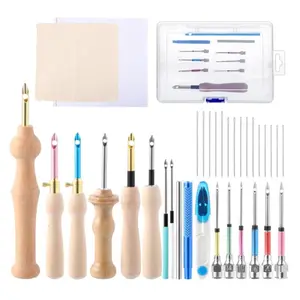 Pack of 35 Adjustable Punch Needle Embroidery Kits, Include Wooden Handle Embroidery Pen Set, Big Eye Needles, Punch Needle Cloth - Valentines Gifts for Adults Beginner