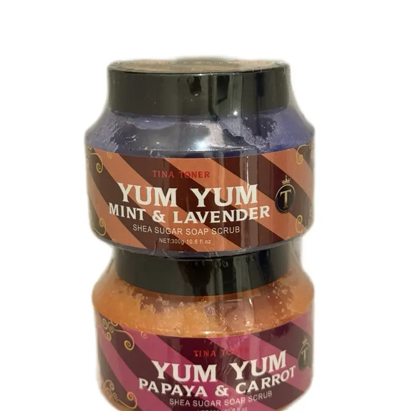 TINA TONER New YUM YUM PAPAYA And Lavender SCRUB Body Care Cleansing set of 2 TINA TONER New YUM YUM PAPAYA And Lavender SCRUB Body Care Cleansing set of 2