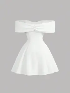 Women's White Off Shoulder Bow Mini Dress, Party Dress, Graduation Dress, Wedding Guest Dress