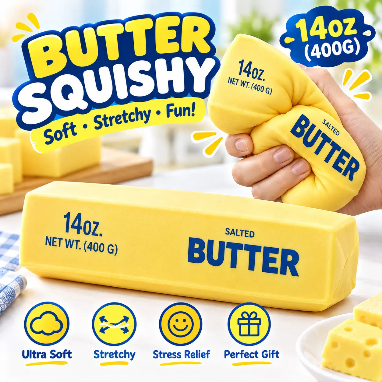 JAMTOY Stretchy Stick Shape Jumbo Slow Rise Squishy Butter - 10+ in Fidgeting Stress Relief Toy for Kids & Adults, Perfect Gag Gift for Ages 3+