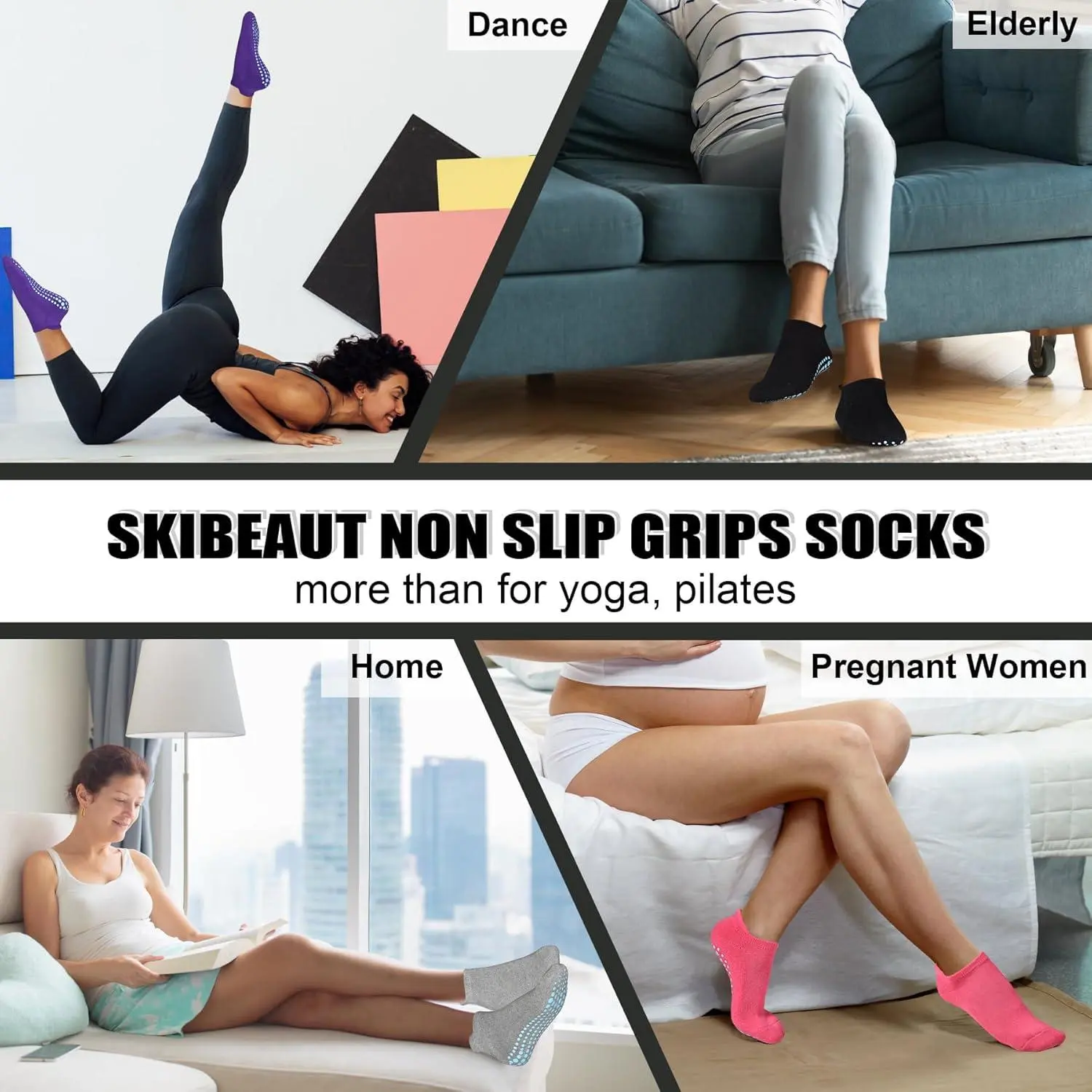 Women's Non-Slip Anti-Skid Gripper Socks - 4 Pairs Yoga Pilates Hospital Socks with Grips for Women Shoe Size 5-12, Perfect for Indoor Activities, Workout, Fitness, Home Wear, Comfortable Breathable Design Women's Non-Slip Anti-Skid Gripper Socks - 4 Pairs Yoga Pilates Hospital Socks with Grips for Women Shoe Size 5-12, Perfect for Indoor Activities, Workout, Fitness, Home Wear, Comfortable Breathable Design