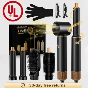 5-in-1 Air Styler Brush Set, Hot Air Hair Dryer Brush with Curling, Straightening, Drying & Smoothing Attachments, Gloves & Clips Included