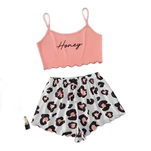 Pink Spaghetti Strap Top & Cheetah HONEY Pajama Set Pink Spaghetti Strap Top & Cheetah HONEY Pajama Set Nightwear Loungewear Pjs