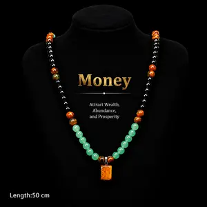 Money Attraction Necklace With GreenAventurine & Tiger Eye Pendant Healing Crystal Stone ,Anniversary, Vacation &Theme Parties Jewelry Charms Abundance Crystal bracelet,Long Chain,Sweater chain,Ideal Gift Jewelry for Men and Women Valentine’s Day Gift