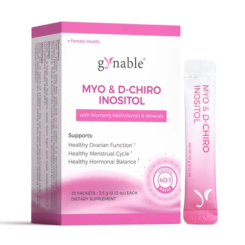 Gynable Vegan Myo & D-Chiro Inositol 40:1 Peach Flavored Edible Drink Powder Supplement for Women, Health Support with Vitamin E+B12, Active Folate, B1, B2, Zinc, Selenium, 36 Months Shelf Life, 1 Pack, Third Party Tested