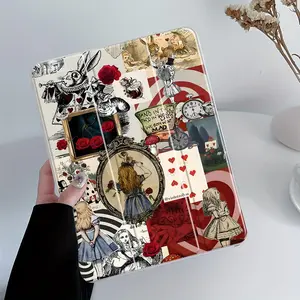Magic Wonderland Pattern Design Clear Acrylic Protective Case, Tablet Case with Pencil Holder, Trifold Stand Protective Cover for iPad, Tablet Casing