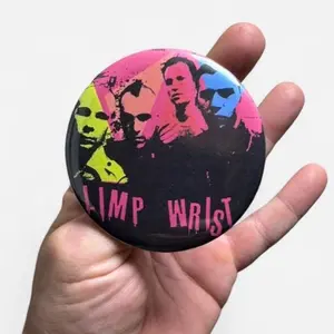 Limp Wrist Punk Button Large 3" Pin with Colorful Design and Bold Text