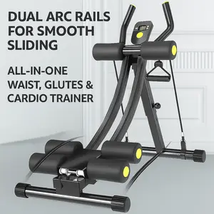 Ab Roller Waist Trainer for Home Gym, 80cm Arc Track with LCD Count, 3-Level Height, Quiet Rollers, Max 350lbs, Pink/Gray/Black