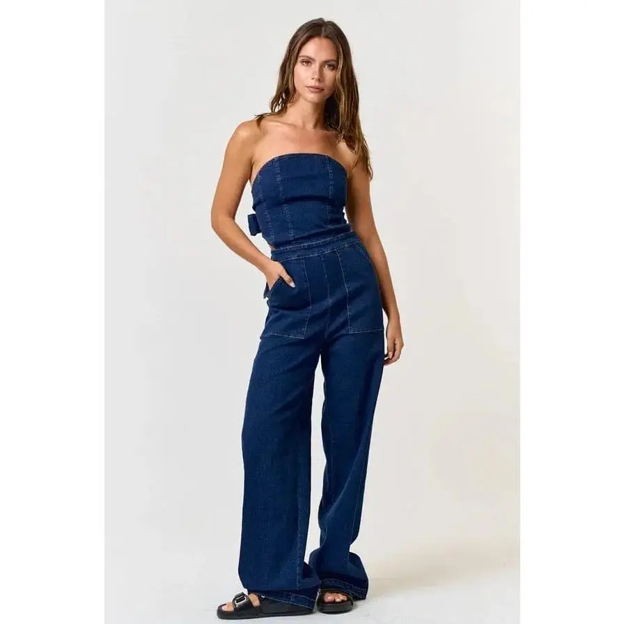 Denim Night Blue Strapless Jumpsuit