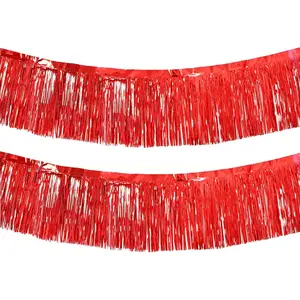 Red Foil Fringe Garland 10FT 2packs, Metallic Foil Tinsel Fringe Banners for Parade Float Decorations Wedding, Birthday Party Graduation (Two Red)