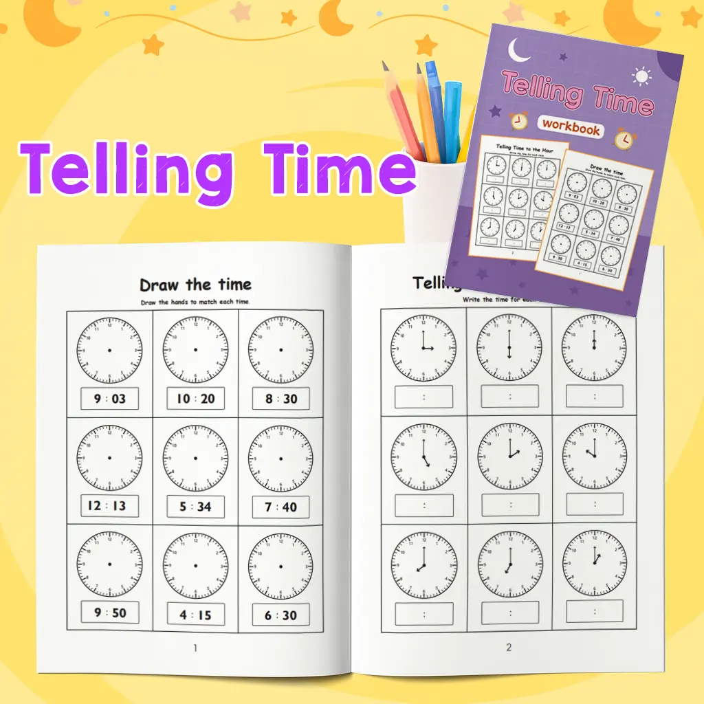 Beginner-Friendly Time Tracing Activity Book - Clock Drawing Practice Sheets, Matching Pages, Fun Kid Learning Activities, School Supplies to Enhance Time Recognition Skills, Birthday Gift Option