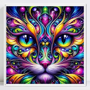 Colorful Cat Pattern Diamond Arts Painting Kit without Frame, DIY Handmade Round Diamond Mosaic Kit for Living Room Bedroom Decor