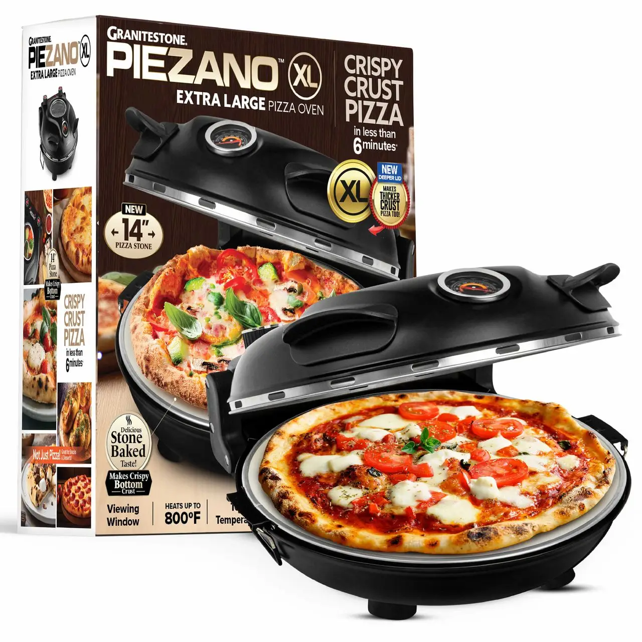 [New] Piezano XL 14" Pizza Oven - Granitestone - 800° Countertop Brick Pizza Oven