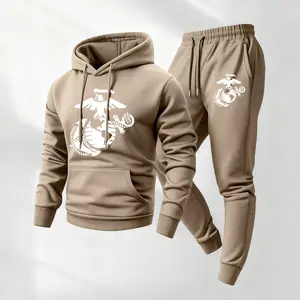 Men's retro classic printed hoodie and drawstring sweatpants set, men's casual sportswear, long-sleeved hooded jacket and pants, suitable for autumn and winter, men's everyday casual wear, sportswear set, casual sportswear.