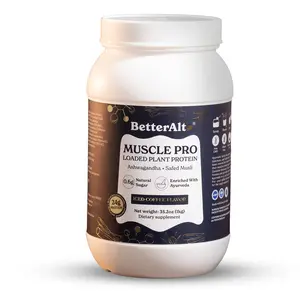 BetterAlt Muscle Pro Pea Protein Isolate | Ashwagandha & Safed Musli | Iced Coffee Flavor | Supports Muscle Recovery | 24g Protein | 1-Month Pack