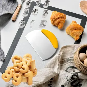 Stainless Steel Bench Scraper and Number Cookie Cutters Set, Multipurpose Dough Cutter and Smoother, Pastry Pizza Bread Baking Tool, Kitchen Accessory for Outdoor Cooking and Food Preparation, Baking Tool for Homemaking Biscuits, Cookie, Dough