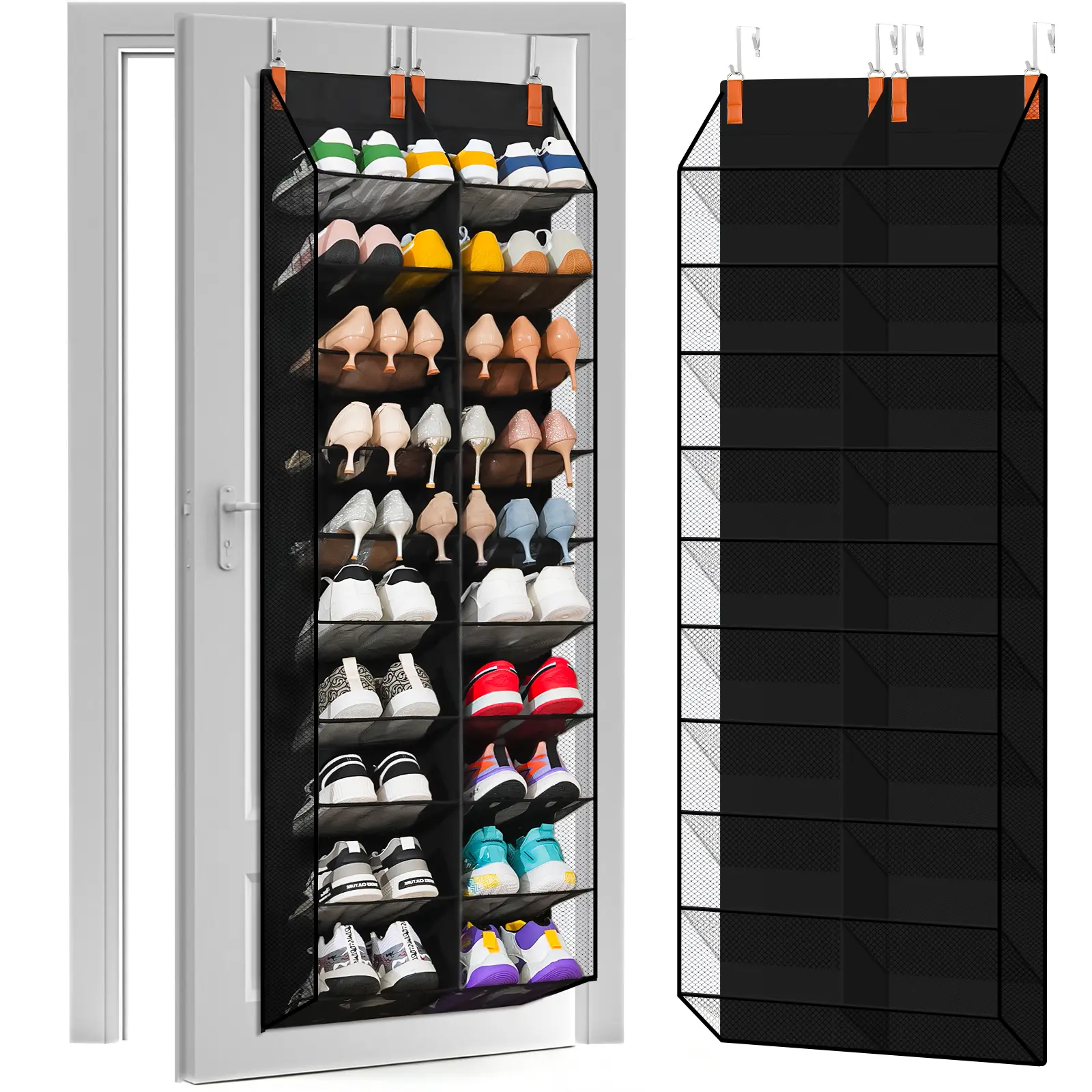 30 Pairs Over the Door Shoe Organizer Breathable Mesh Hanging Shoe Rack for Closet Storage with Wide Deep Pockets 10 Tier Shoes Holder Fit All the Family's Sneakers, Boots, Heels