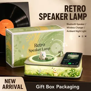 Retro Wireless Charging Speaker Lamp – 15W Fast Charge, Bluetooth 5.3 Audio, Soft Ambient Night Light, Aesthetic Desk Decor, Perfect Gift for Home Bedroom Office Use