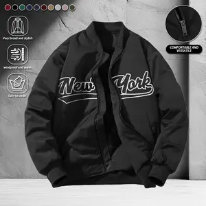 Men's casual baseball jacket with "New York" lettering print, windproof and abrasion-resistant surface design, stylish and versatile, suitable for everyday wear, street activities, and parties, suitable for all seasons. Menswear Long Sleeve Coats