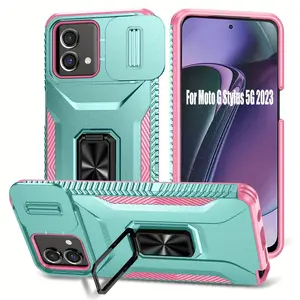 Shockproof Phone Case with Built in Kickstand, Hybrid Protective Hard Shell Cover, Phone Accessories for Motorola Moto G Play 4G 2024