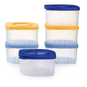 Tupperware Fresh N Cool 2 Cup in Clear Plastic, Featuring Blue and Yellow Lids