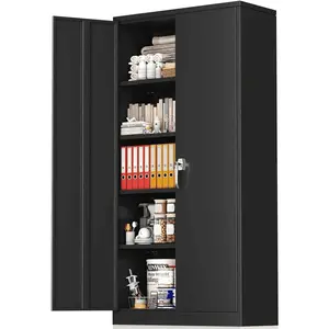 Lockable Metal Storage Cabinet 72 Inch Height, Anti-Tip Steel Utility Cabinet with Adjustable Shelves, Heavy Duty Organizer for Home Office Garage School Utility Room