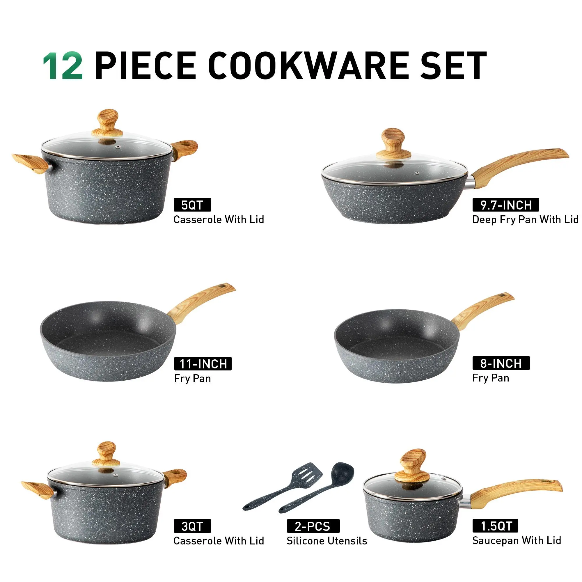 12 PCS Cookware Set-Grey