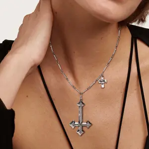 Gothic Inverted Cross Necklace | 18K Gold Plated Upside Down Cross Pendant | Dark Aesthetic Celtic Cross Pendant for Men & Women Gift for Him/Her