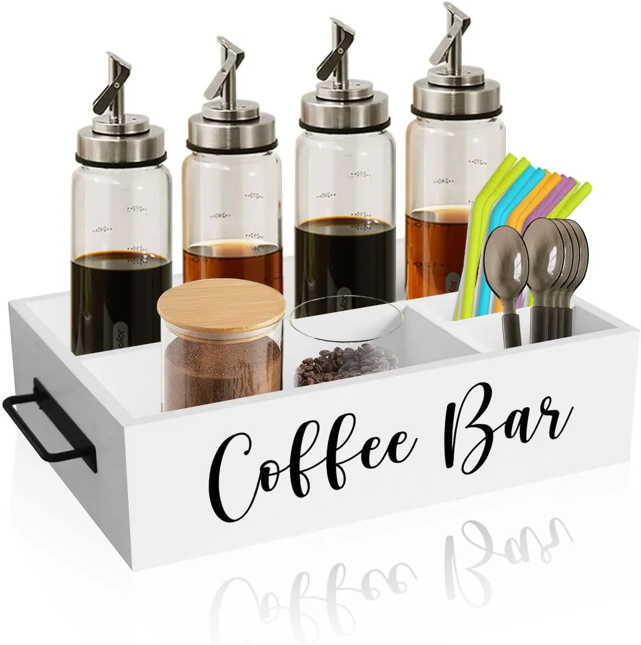 Rustic Coffee Bar Organizer with Handle, Wooden Coffee Pod Storage Basket for Counter, Farmhouse Coffee Station Caddy for Decoration and Organization