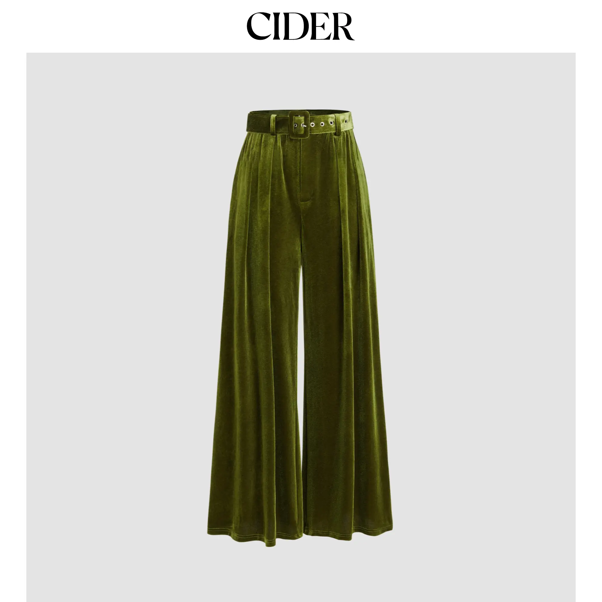 Cider [3 colors, size 0-10] Velvet Mid Waist Pocket Wide Leg Trousers With Belt