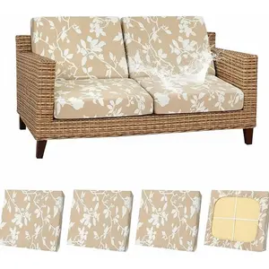 4Pcs Stretch Cushion Covers, Printed Waterproof Sofa Cushion Covers with, Washable Couch Chair Cushion Covers Floral Furniture Cover