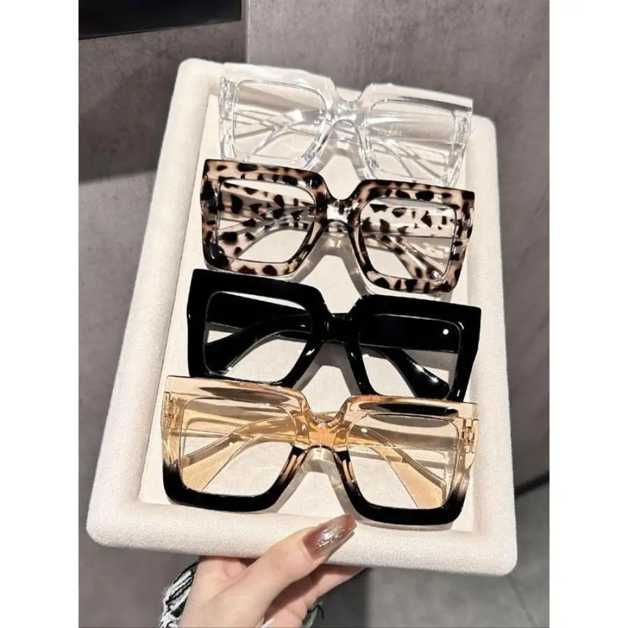 4-Pack Retro Statement Frame Sunglasses for Women & Men, Preppy Look Oval Animal Print & Burgundy Styles, Lightweight Durable PC with UV Protection, Lightweight Durable Sunglasses, Sun Protection, Daily Wear, Statement Frame Glasses, Oval Shape, Pc Frames